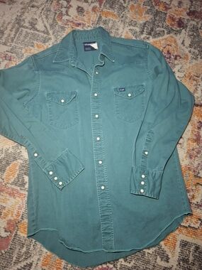 Wrangler Men’s Teal Long-Sleeve Western Shirt